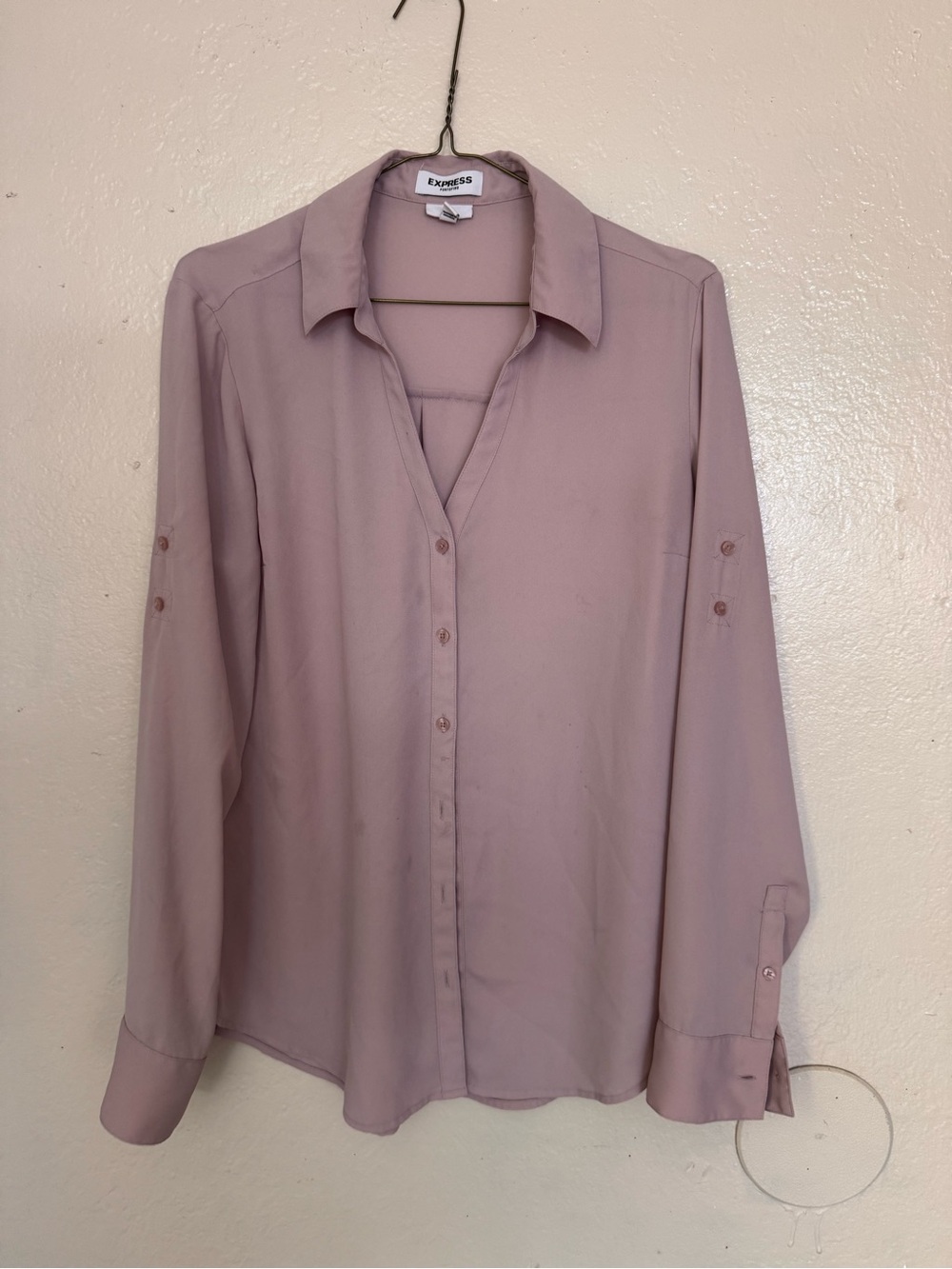 Express Women's sheer Dusty Rose Button-Front Blouse